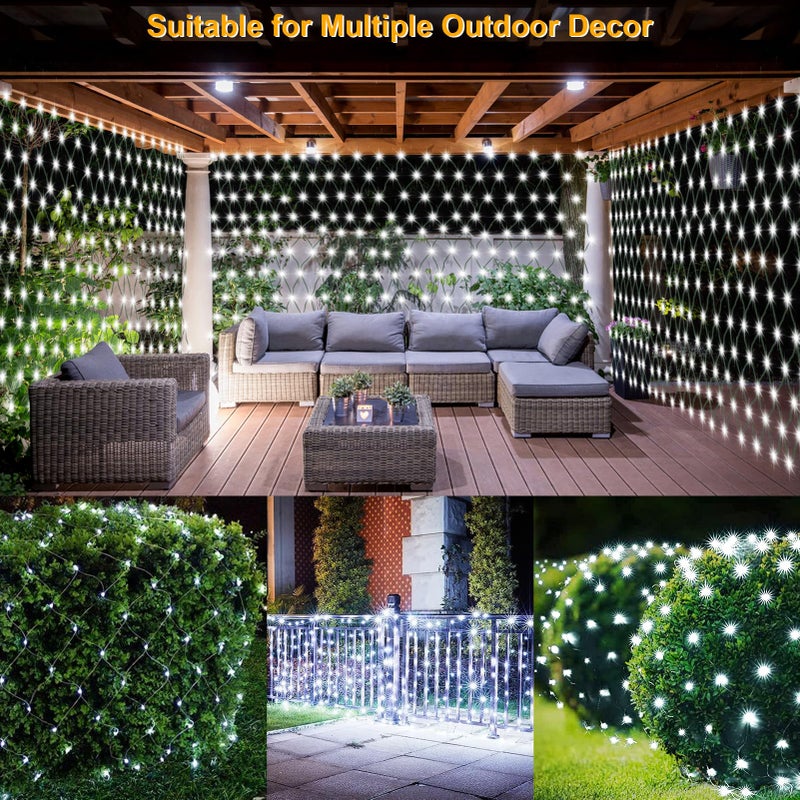 echosari Solar Net Lights Outdoor, 100 LED 5Ft x 5Ft Bush Net Light Outdoor Mesh Lights Auto On/Off 8 Modes for Tree Fence Wall Roof Backyard Bush Decor (Cool White) - Image 3